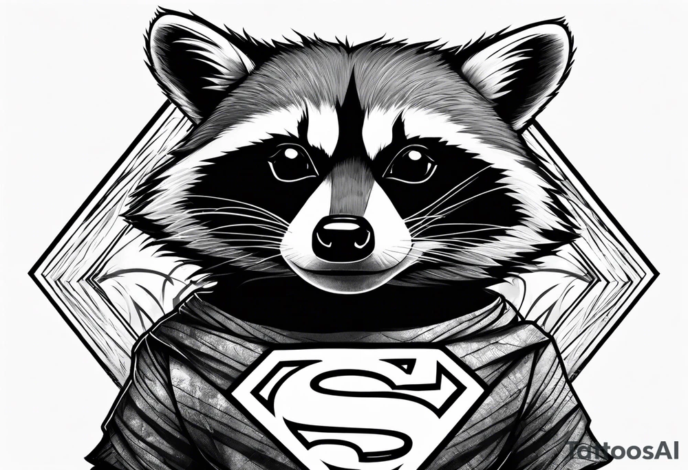 raccoon wearing a Superman t-shirt tattoo idea