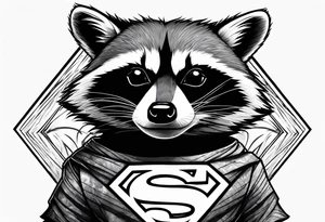 raccoon wearing a Superman t-shirt tattoo idea