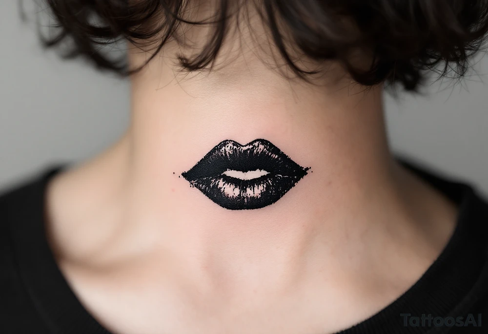 Black Ink Lip Stain – A monochrome lip print, resembling a faded lipstick stain, giving a bold yet minimalist look. tattoo idea