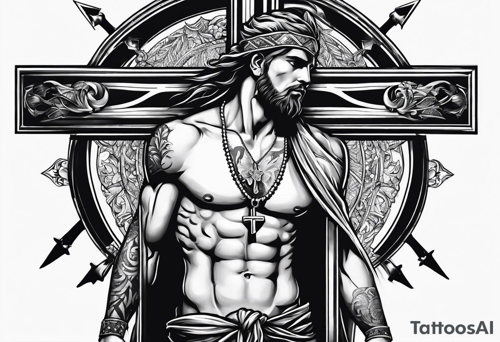 skinny man carrying a cross tattoo idea