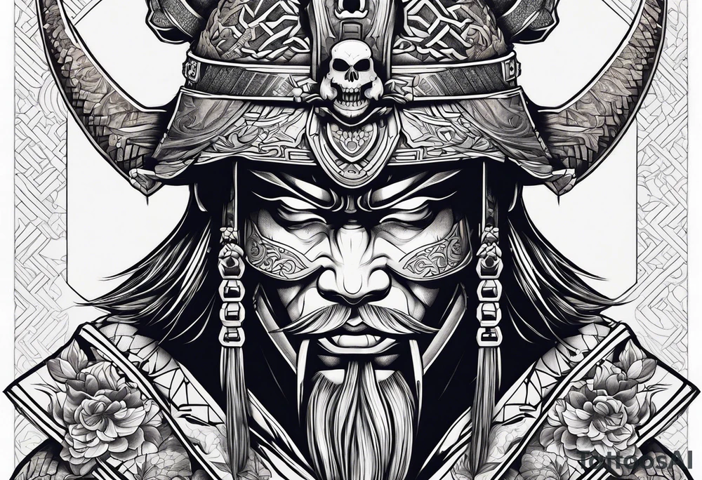 Japanese Warrior with skull mask tattoo idea