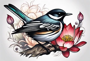 wagtail and lotus tattoo idea