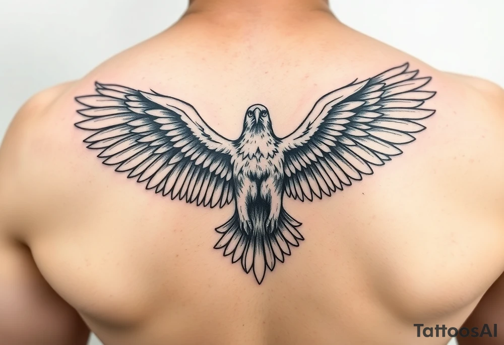 majestic eagle spreading wings against mountain peaks tattoo idea