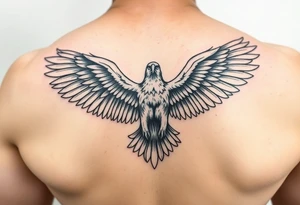 majestic eagle spreading wings against mountain peaks tattoo idea