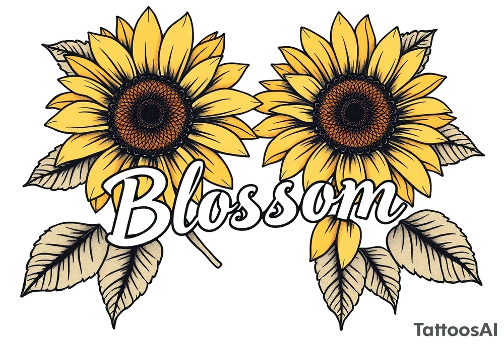 Sunflowers with “Blossom” written through it tattoo idea