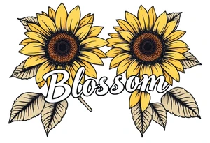 Sunflowers with “Blossom” written through it tattoo idea