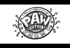 Paw Patrol Badge with footprints chasing letters KMC around the outside staggered tattoo idea