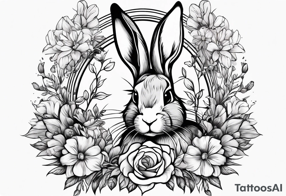 Rabbit and flowers, spine tattoo cover up long tattoo tattoo idea