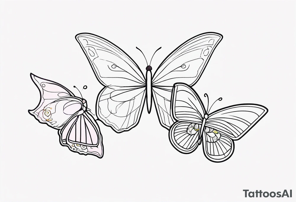 3 fine line butterflies tattoo idea