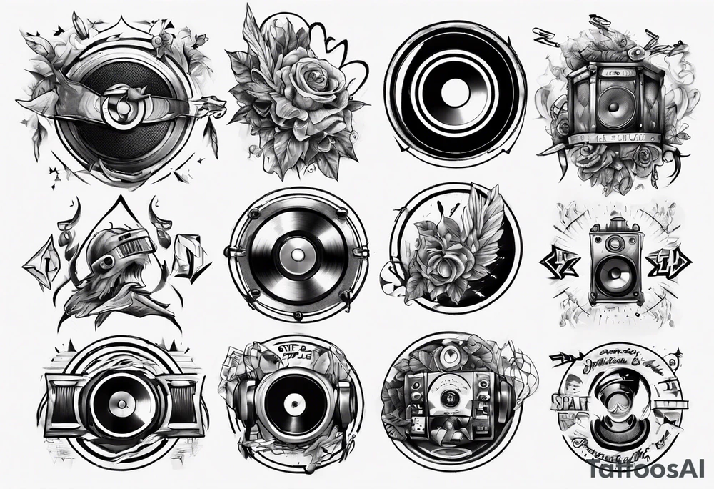 speaker, staff, dj, forearm tattoo idea