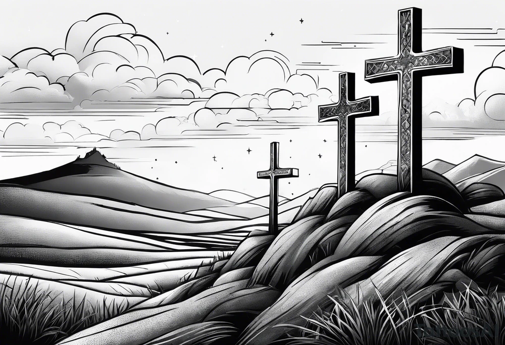 3 crosses on a hill facing west tattoo idea