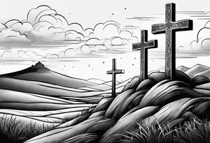 3 crosses on a hill facing west tattoo idea