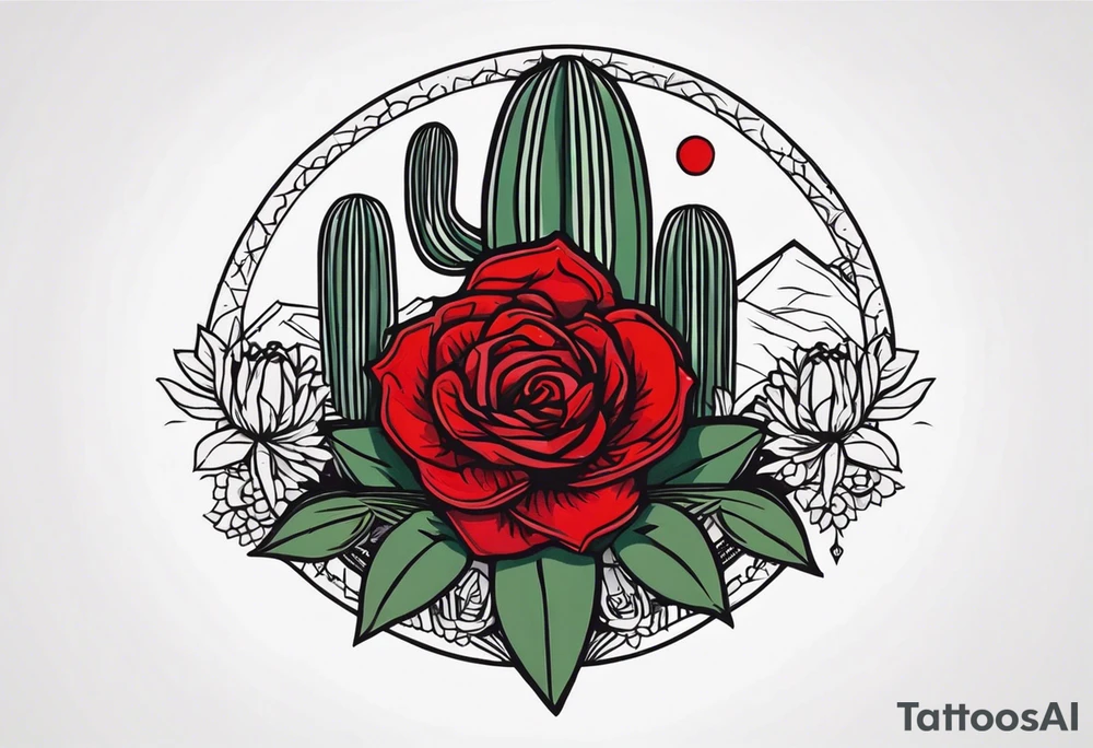 red rose, Mexican hat,  cactus, without skull, day of dead tattoo idea