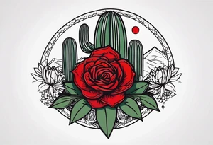 red rose, Mexican hat,  cactus, without skull, day of dead tattoo idea