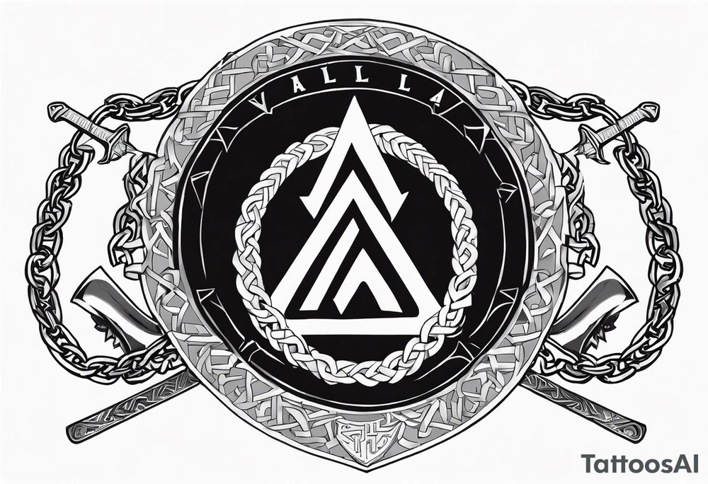 Valhalla shield sword axe Valknut chains tattoo idea