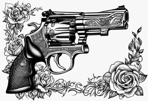A gun with the word 'Revolverhelden' embedded into it tattoo idea