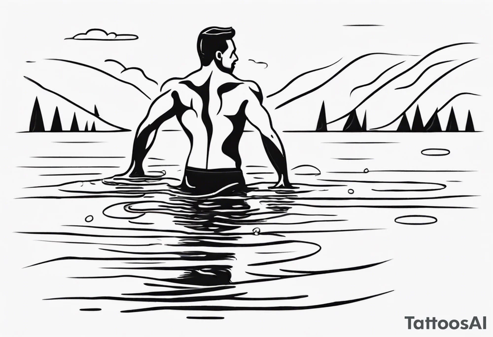 man swimming in lake. minimalist tattoo tattoo idea