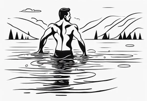 man swimming in lake. minimalist tattoo tattoo idea