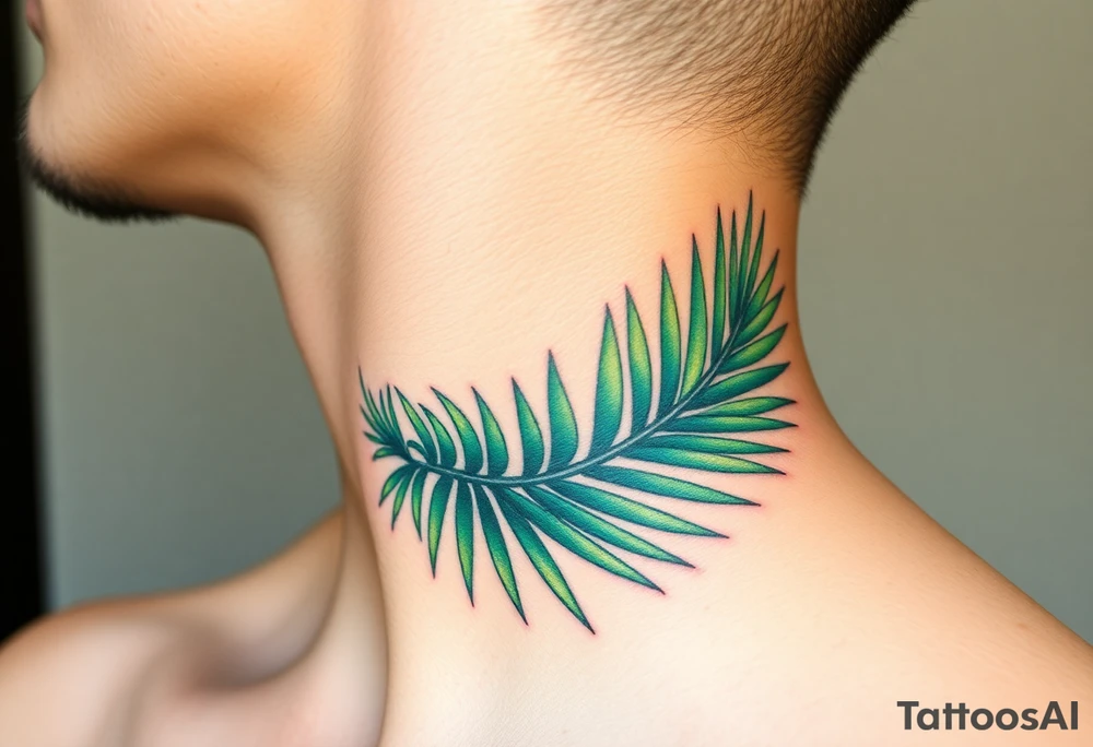 large palm leaves twisted following line side neck tattoo tattoo idea