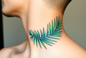 large palm leaves twisted following line side neck tattoo tattoo idea