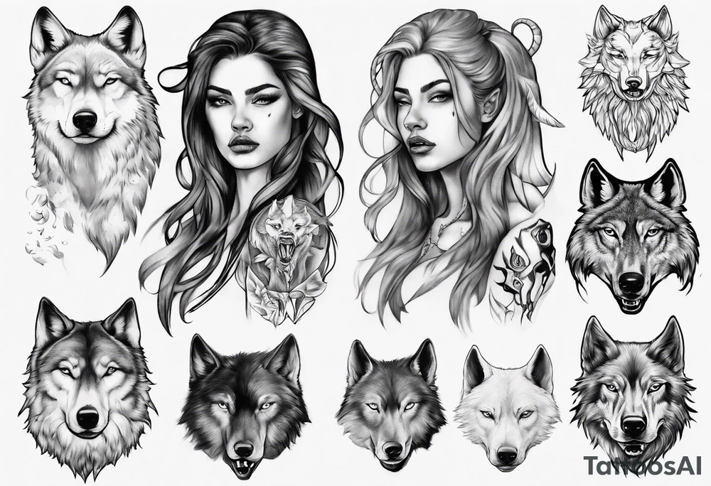 Half wolf half woman tattoo idea