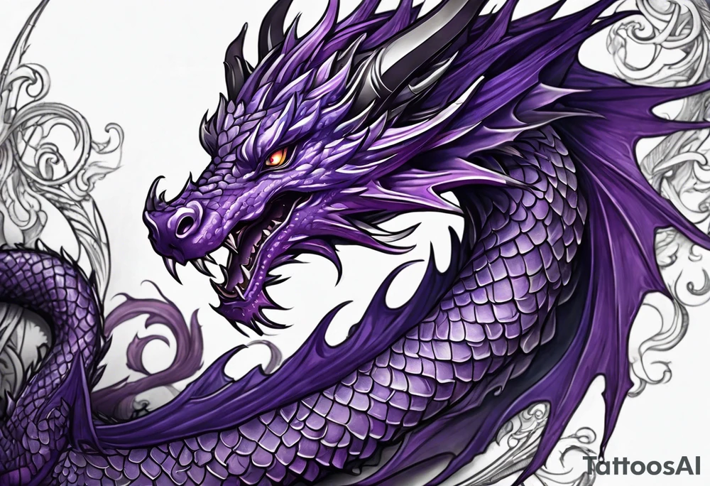 Purple dragon arm sleeve with an eldritch design tattoo idea
