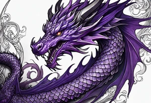 Purple dragon arm sleeve with an eldritch design tattoo idea