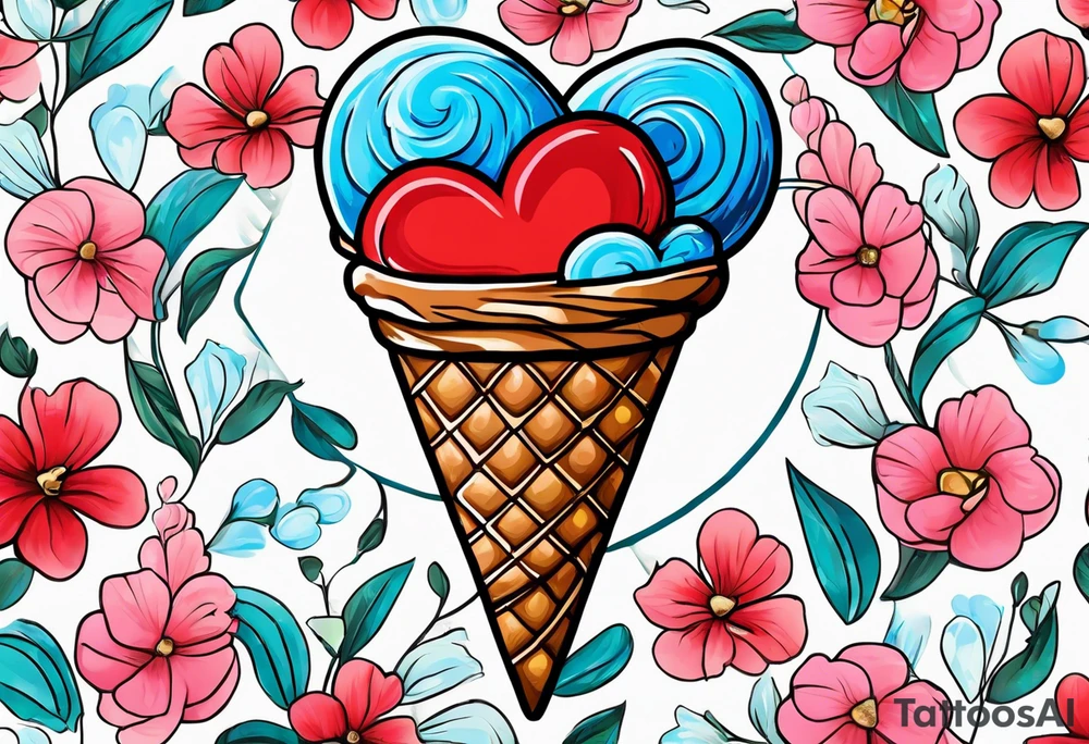 ice cream cone with one red heart tattoo idea