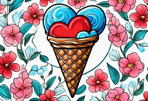 ice cream cone with one red heart tattoo idea