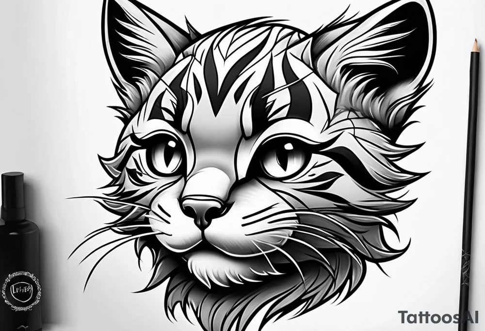 Super cute cartoon happy wildcat cub tattoo idea