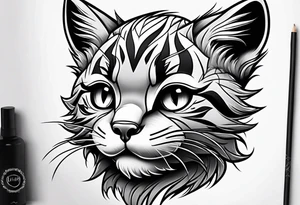 Super cute cartoon happy wildcat cub tattoo idea