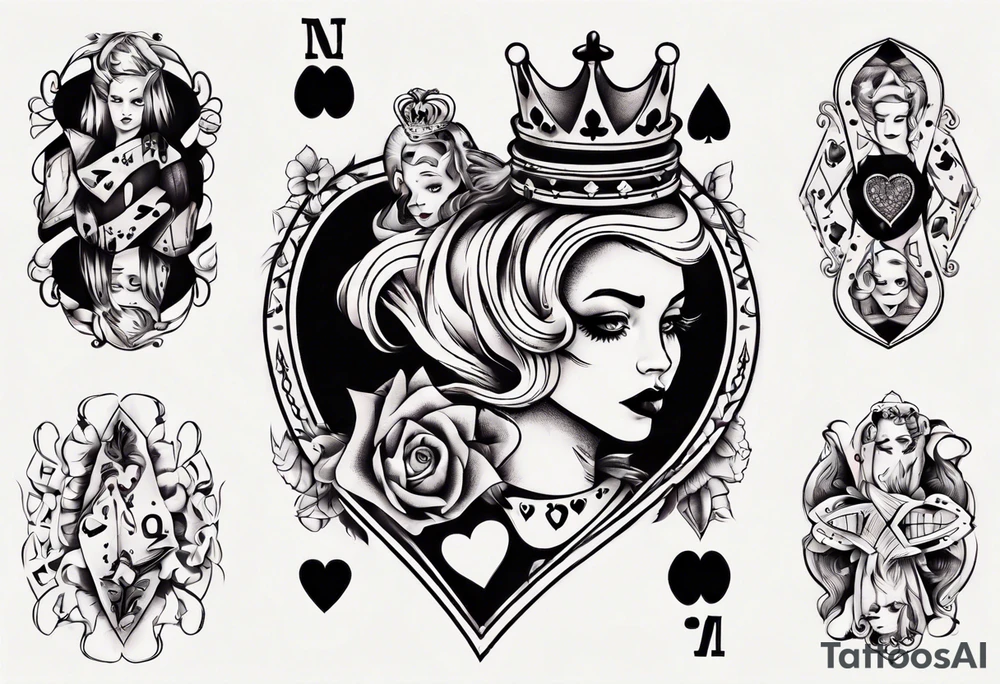 sexy queen of hearts with no eyes tattoo idea