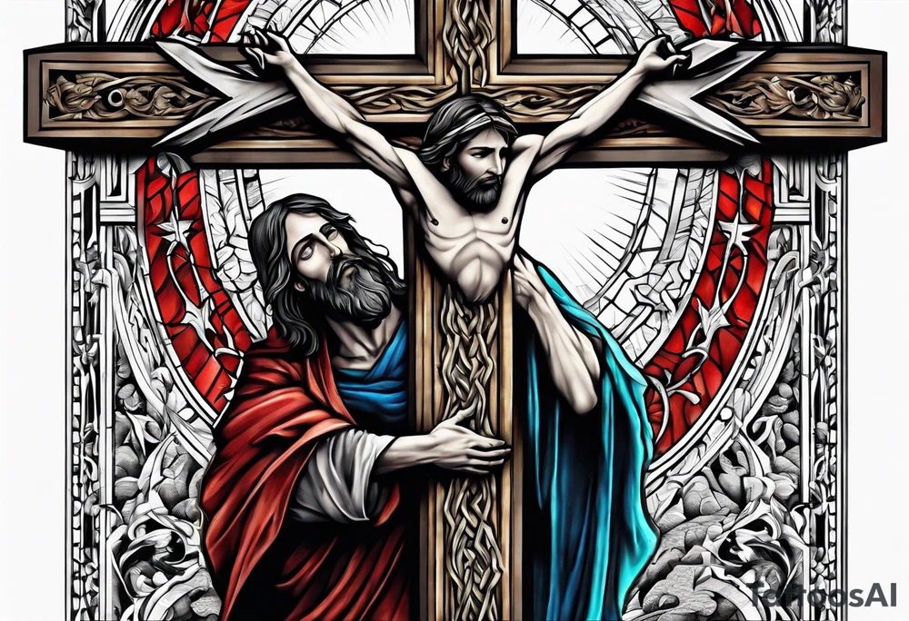 a man begging at the cross of Jesus tattoo idea
