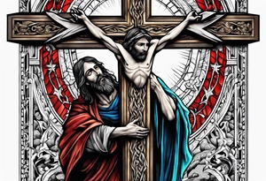 a man begging at the cross of Jesus tattoo idea