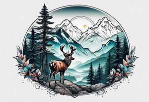 mountain with small deer tattoo idea