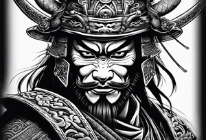Samurai with an oni mask covering his face tattoo idea