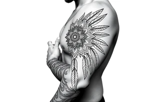 spiritual feathers ornamental mandala shaman tattoo idea