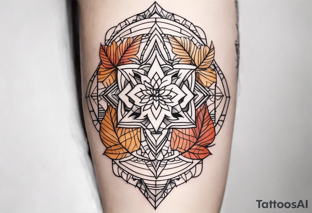 knee tattoo in fall color masculine design tattoo idea