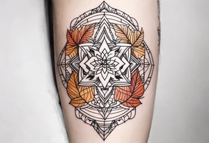 knee tattoo in fall color masculine design tattoo idea