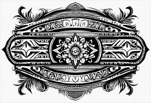 tramp stamp with the words “tramp stamp” with neotribal line art on either side tattoo idea