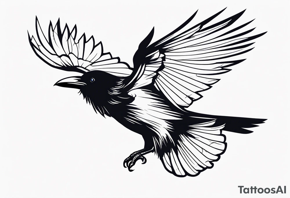 raven in flight seen from the back tattoo idea