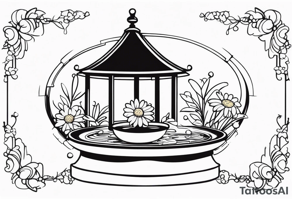 A minimalist Wishing well adorned with a daisy tattoo idea