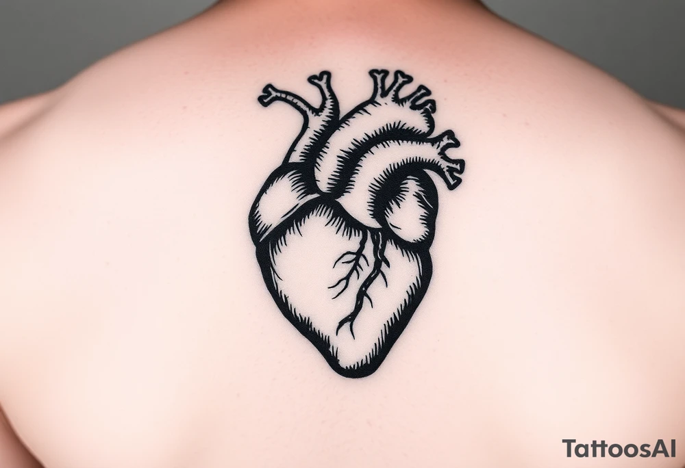 woodcut realistic heart etching tattoo high detail anatomy tattoo idea