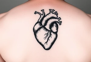 woodcut realistic heart etching tattoo high detail anatomy tattoo idea