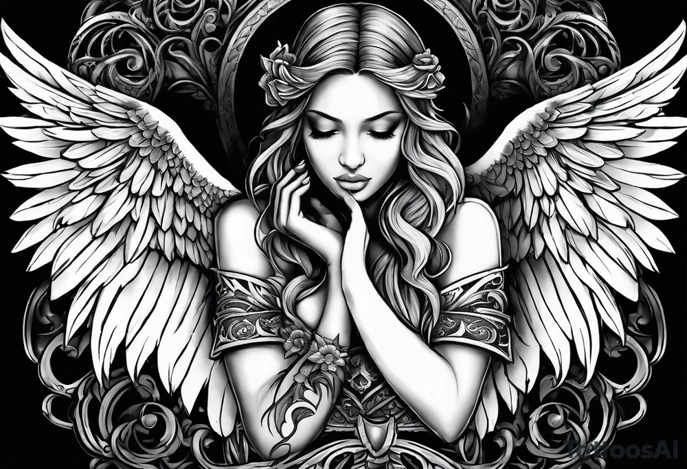 See no evil hear no evil speak no evil with angel wings wrapped around them tattoo idea
