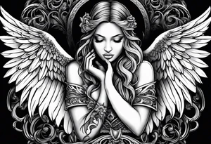 See no evil hear no evil speak no evil with angel wings wrapped around them tattoo idea