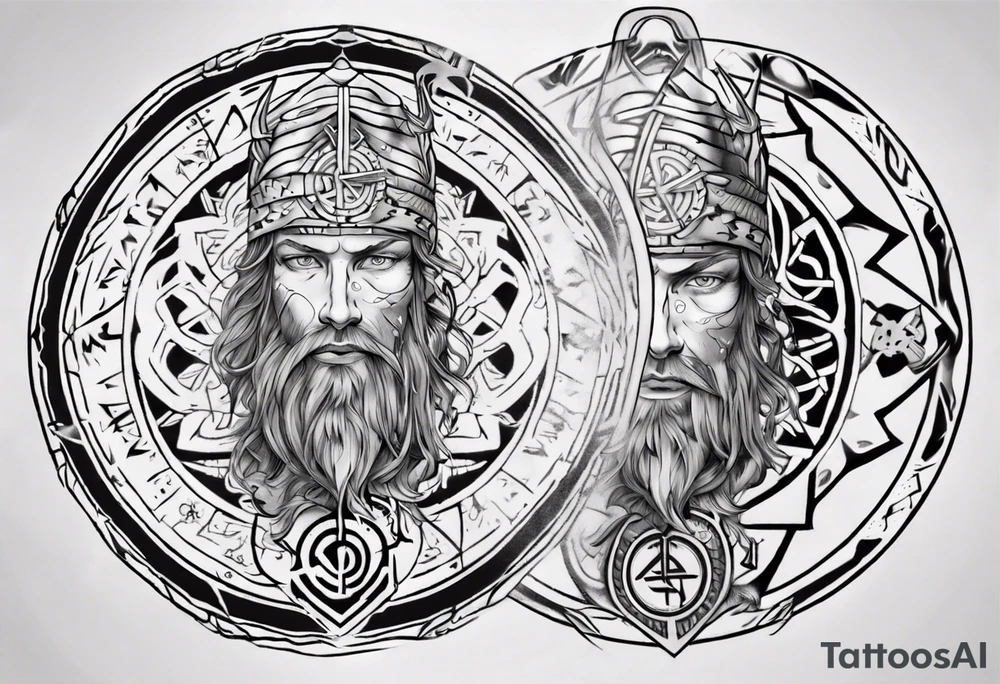 Norse god meili with vegvisir background tattoo idea