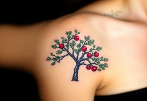 Tree tattoo. Cedar pine cherry. Upper arm. tattoo idea