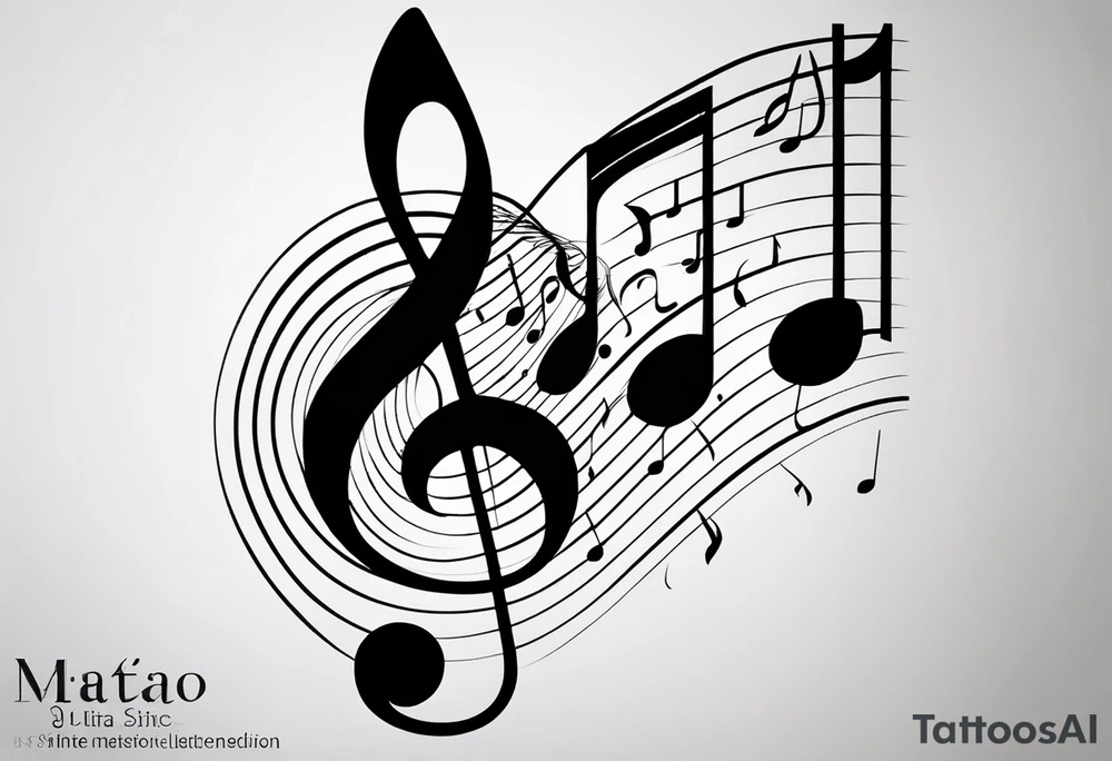 Minimalist line work tattoo, depicting musical
Notes and the letters “R” and “L”. tattoo idea