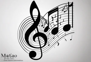 Minimalist line work tattoo, depicting musical
Notes and the letters “R” and “L”. tattoo idea